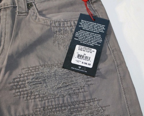 True Religion Geno Gray Relaxed Slim Distressed Ripped Denim Jeans 31 X 32 - Picture 4 of 12