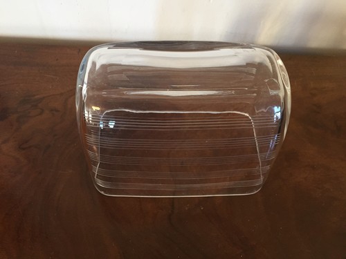 Antiguo jarrón macetador de vidrio art deco hecho a mano cristal firmado grabado rectangular - Imagen 11 de 12