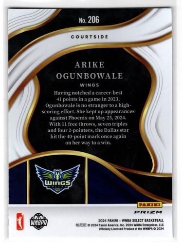 2024 Panini WNBA Select #206 ARIKE OGUNBOWALE Courtside Tiger Prizm ~ RARE!! - Picture 2 of 2