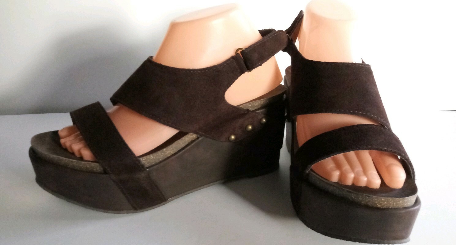 80 New Volatile Avril Wedge 9 Brown Leather Women Platform Comfort Step Sandal 80 New Volatile Avril Wedge 9 Brown Leather Women Platform Comfort Step Sandal