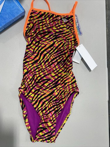 TYR The Finals Women Zany Zebra Swimsuit Flutterback Pink/Orange - Size 34/S New - Picture 2 of 7