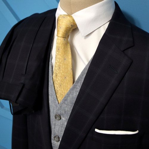 Bespoke Tom James 2 Piece Suit 44L Blue Windowpane Holland & Sherry Wool 33X34