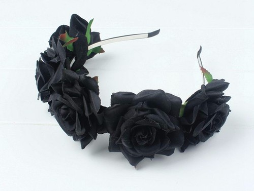 Women BIG BLACK flower Halloween Bride Party Hair Headband Crown Prop Garland - Picture 2 of 9