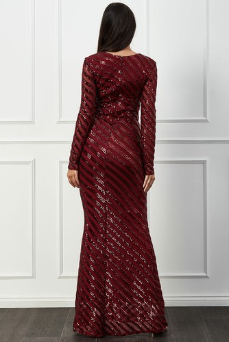 Goddiva LENTEJUELAS MAXI Vestido a Rayas Vino UK8-16 Vestido Cóctel Fiesta Noche RP £89 - Imagen 11 de 12