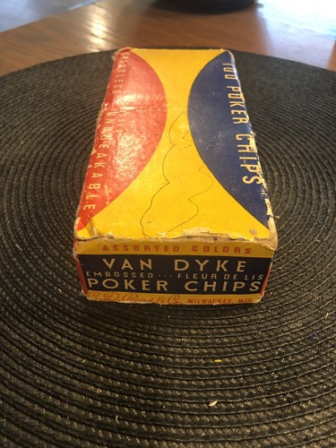 Vintage Van Dyke Embossed Noiseless Unbreakable Poker Chips Fleur de Lis Boxed - Foto 5 di 7