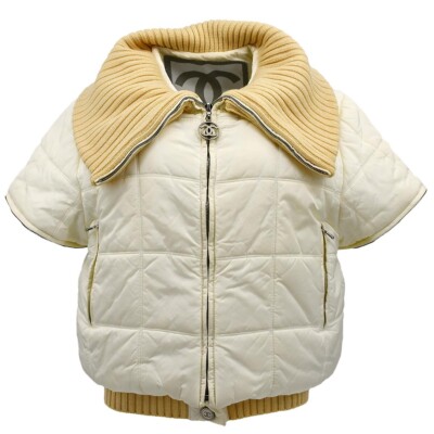 Chanel Sport Line Zip Up Short Sleeve Jacket Ivory 00A #40
