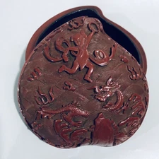 Chinese Lacquerware Box Antique Jewelry Box Carved Landscape Decor Storage Box