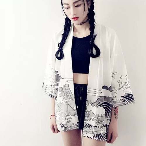 Unisex Japanese Kimono Jacket Vintage Dragon Print Cardigan Robe Ukiyo-e - Bild 10 von 18