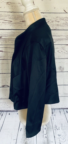Chaqueta para mujer talla 20W encogida de hombros Dressbarn negra mangas 3/4 frente abierto suave sedosa - Imagen 7 de 11