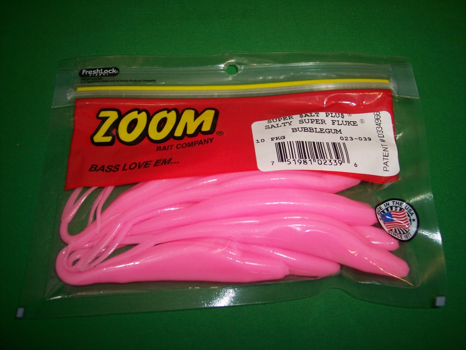 Zoom Super Salt Plus Salty Super Fluke Bubblegum ~ Pink Bass Fishing Lure  10 Ct