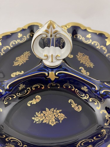 REICHENBACH FINE CHINA PORCELAN COBALT BLUE 3-SECTION SERVING DISH WITH HANDLE - Picture 4 of 12