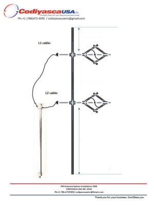 500w to 3Kw- Two(2)Antenna system array,Power Divider+Jumper cables, FM 