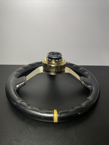 NRG Deep Dish Steering Wheel Black Leather with Red Stitch Gold Spoke ST-036GD-Y - Picture 10 of 12