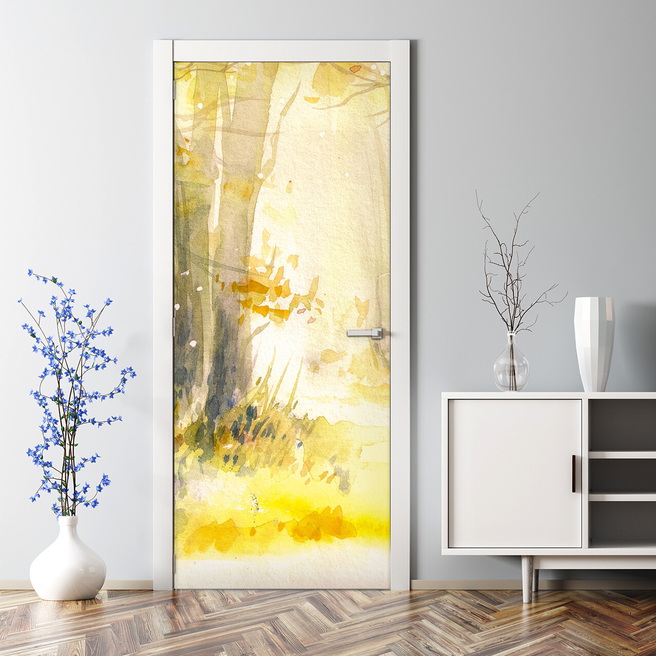 Decal  Sunny Summer Forest Bubble Free Door sticker Home Decor Decal