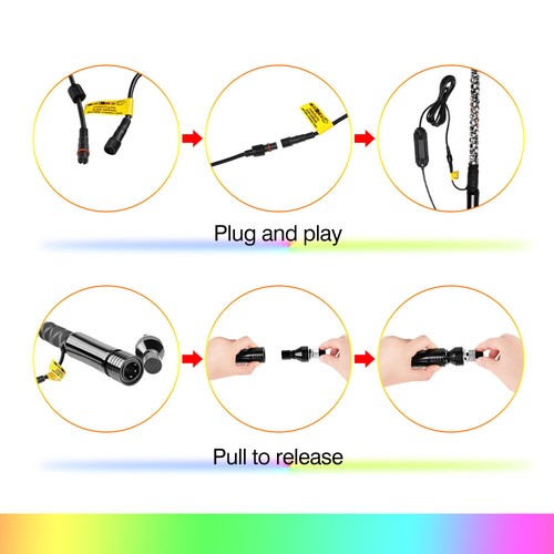 Pair Advanced App Control 2ft RGB LED Whip Light Spiral For Polaris RZR ATV UTV - Picture 6 of 11