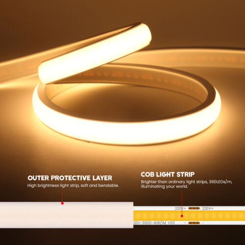 240V 288LEDs/M COB LED Neon Strip Lights IP67 Waterproof Rope Tape Light UK Plug - Picture 5 of 25