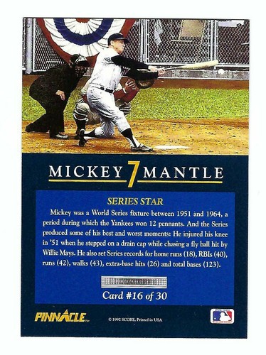 1992 Pinnacle Mickey Mantle New York Yankees HOF - Picture 2 of 2