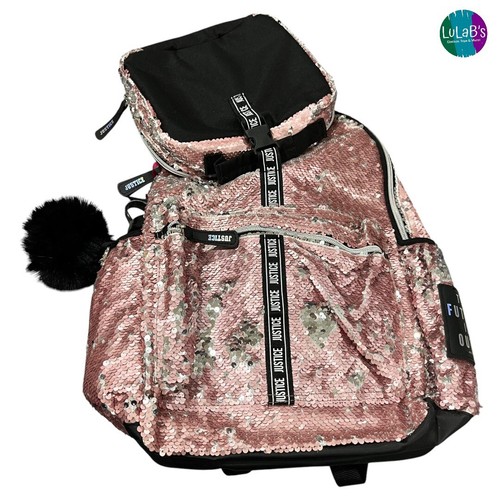 Justice Girls Sequined 4-Piece Backpack Set with Lunch Bag Rose Gold NWT Girly - Picture 5 of 8