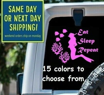 7 Sizes FEMALE SNORKELING EAT SLEEP REPEAT Car Window Decal Sticker MacBook gift - Foto 1 di 3