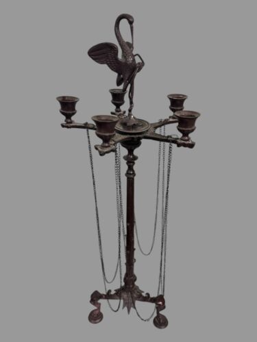 Antiker viktorianischer 23 Zoll Metallguss Kandelaber mit 5 Lichtern und figürlichem Reiher - Bild 4 von 14