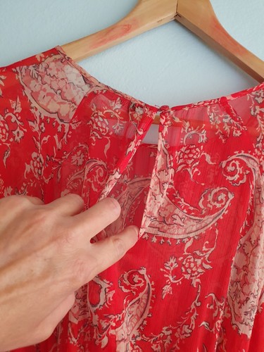 Zara Mini Dress Womens Medium Red Paisley Sheer Balloon Sleeve Boho Flowy Gypsy - Picture 15 of 23