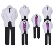 Formal Black White Suit Set Eggplant Bow Tie Neck Tie Vest Boy Baby Toddler Teen
