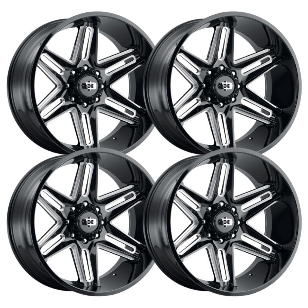 (Set-4) Vision 363 Razor 22x12 6x5.5 6x139.7 -51mm Black Milled Wheels ...