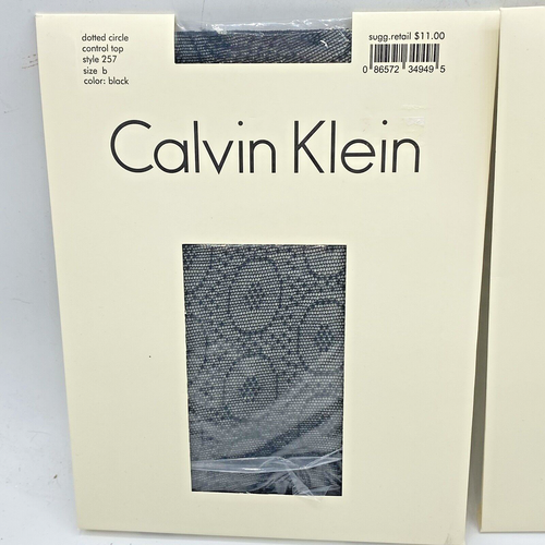 Lot Of 2 Calvin Klein Size B Pantyhose Dotted Circles Pindot Mesh Black 257 277 - Picture 2 of 8