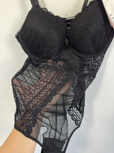 H&M Black Lingerie Size 8 Lace Mesh Push Up Body Lingerie - Picture 8 of 11