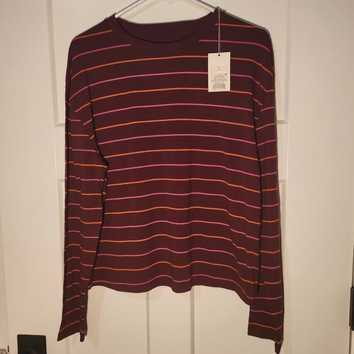 a new day T Shirt Striped Long Sleeve Burgundy Basic Womens Large Casual - Picture 5 of 5