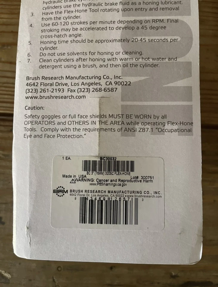 Herramienta BRM Flex-Hone Cilindro Flexible Afilado 3" 74-76mm 250cc Foto 3 de 3