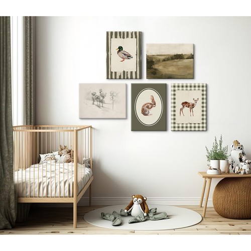 Vintage Nursery Wall Art Kids Canvas Poster Baby Boy Room Wall Decor Green Ra... - Picture 4 of 7