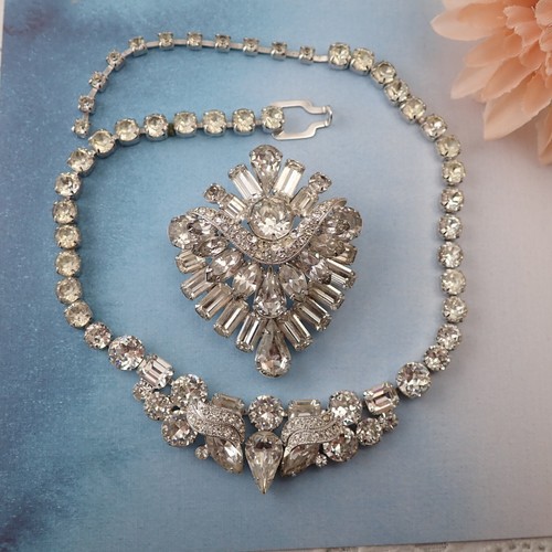 Set spille collana 16" strass trasparenti glassa firma Eisenberg vintage blocco Eisenberg - Foto 14 di 14