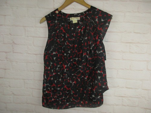 Michael Kors Women's Size 4 100% Silk Sleeveless Red and Black Ruffle Collar Top - Picture 2 of 7
