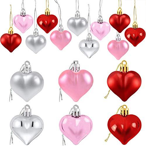 24Pcs Valentine's Day Heart Shaped Ornaments Red Pink Silver Hanging Decor - Picture 1 of 7