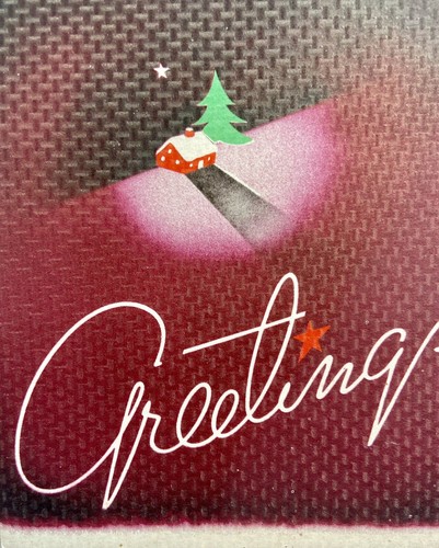 Vintage 1930s Art Deco Christmas Star Over Solitary House and Tree Greeting Card - Picture 2 of 6