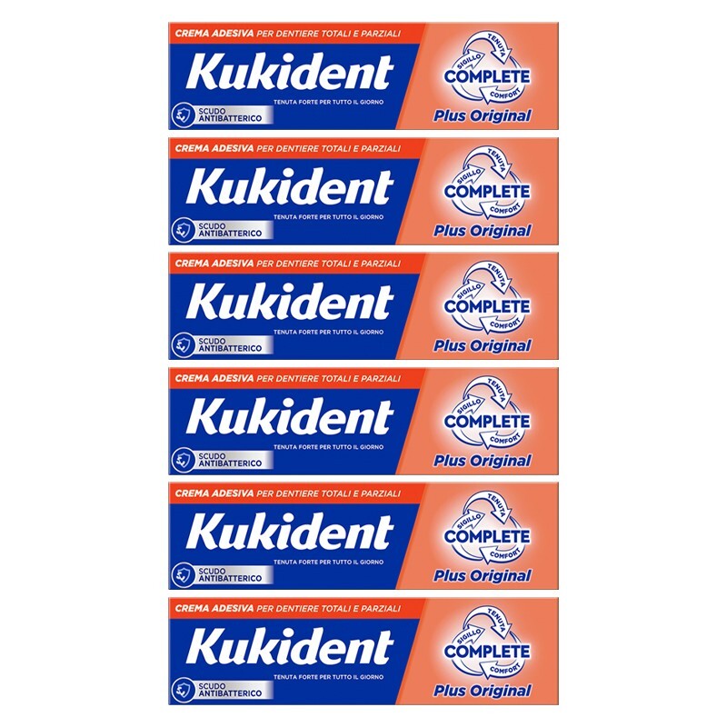6pz KUKIDENT Complete Plus Original crema adesiva dentiere totali/parziali 35g