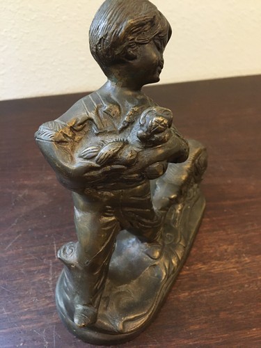 Bronze Boy & His Dogs Statue Sculpture Figure, 7 1/2", Padded Base - Picture 2 of 12