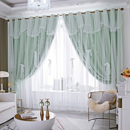 1X Verdunkelung Doppellagig Vorhang Netz Schleife Gaze Gardine Prinzessin Schlafzimmer Dekore - Bild 4 von 17