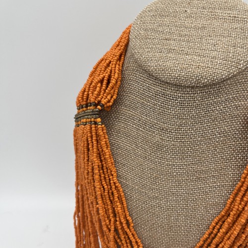 Vintage Ethnic Native 45 Strand Modernist Orange Tone Statement Necklace - Picture 4 of 6