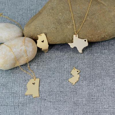 Gelbgold Sterling Silber USA Of America Karte Halskette All Sate Available
