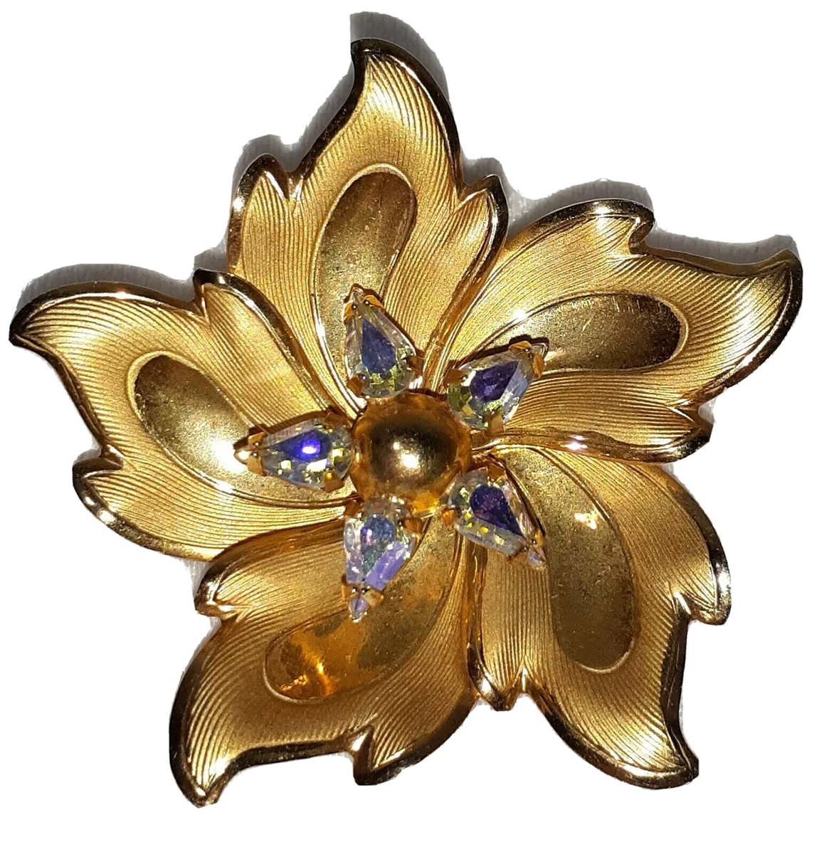 CC Curtis Creations Flower Brooch Pendant UNCAS AB Rhinestones 1/20 GF Pin VTG