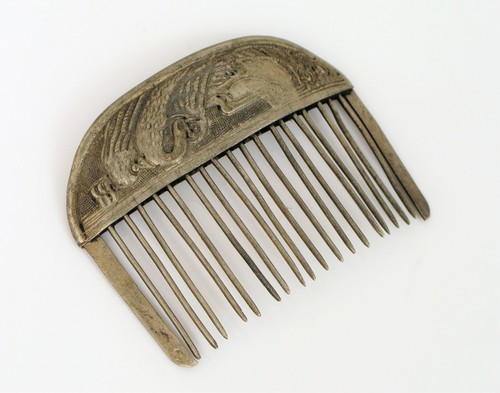 ANTIQUE CHINESE SILVER ORNATE BIRDS PEACOCK ? REPOUSSE HAIR COMB ACCESSORY 2" ! - Picture 1 of 2