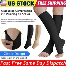 1-5 Pair Zippered Open Toe Compression Socks 20-30mmHg Calf Leg Support Stocking