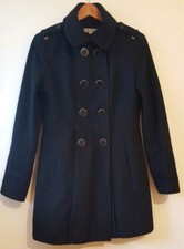 Kenneth Cole Womens Overoat Black Size 10 Wool Double Breasted 2 Pockets