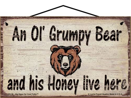 【匿名配送・送料無料】七宝焼 絵画 クマさん ベアーon the couch An Ol' Grumpy Bear and His Honey Live Here Sign Vtg Style