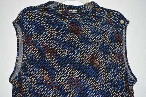 DKNY XXL Sleeveless Stretch Top Shoulder Button Black Print Slinky Drape 2XL - Picture 7 of 19