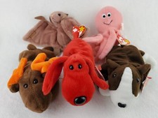 Ty Beanie Babies Lot of 5 Inky Octopus Chocolate Moose Batty Bruno Rover Dogs