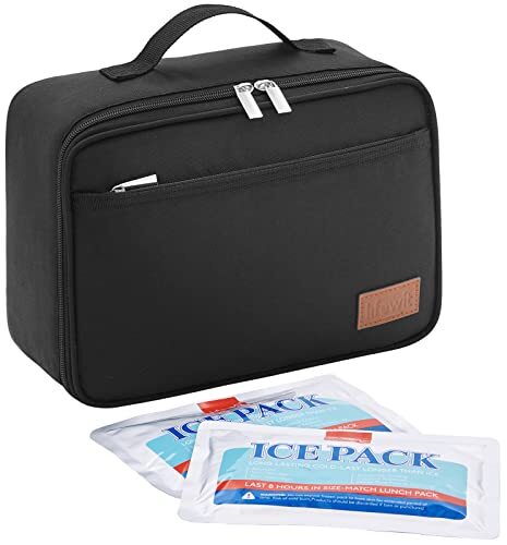 Freezable Lunch Box, Insulated Reusable Lunch Bag with 2 Ice Packs, Mini Black - Picture 1 of 6