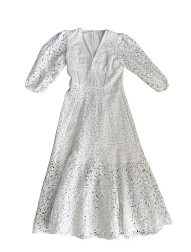 White Engagement/Wedding Lace V-Neck Dress by Jonathan Simkhai (Size 8) - Picture 4 of 13